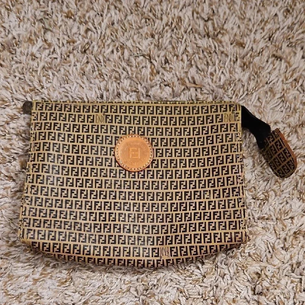 Vintage Fendi Zucchino Canvas Monogram Pouch in Black and Tan